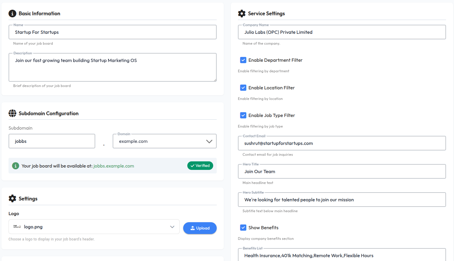 Set up professional job board in minutes