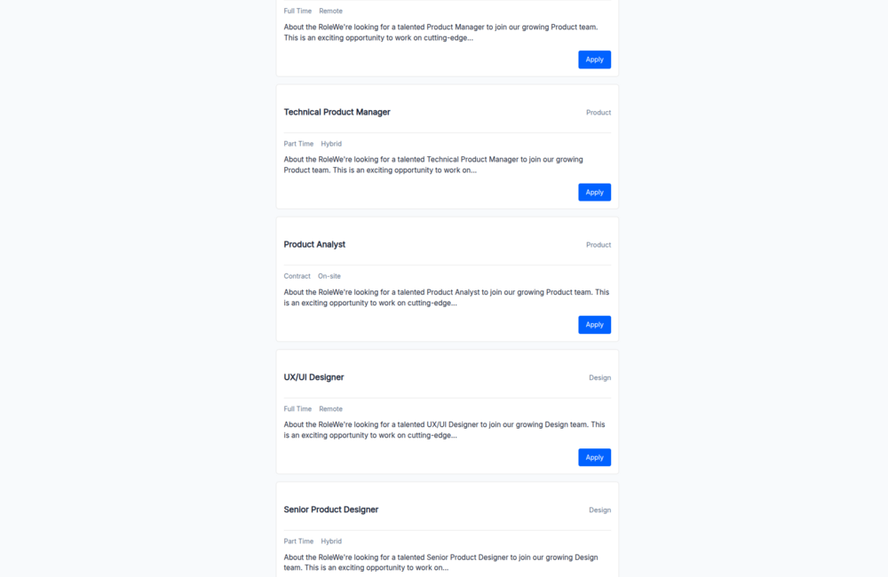 Live job board attracting candidates