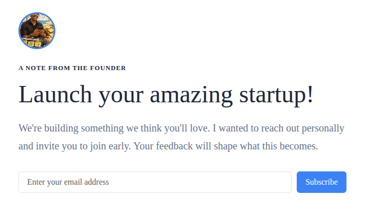 Founder Letter launch page theme