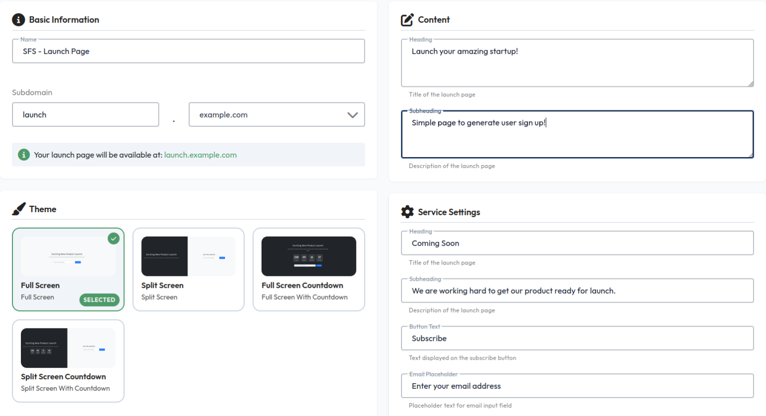 Create launch page in seconds