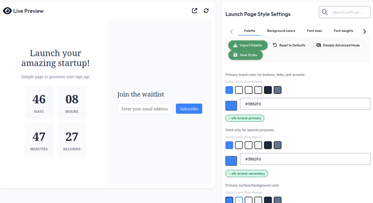 Customize styling with live preview